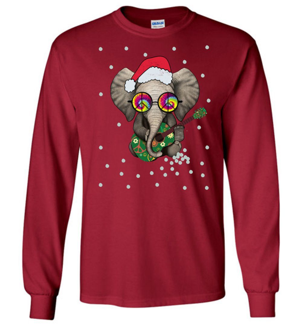 Hippie Elephant - Funny Holiday T-Shirts Heyjude Shoppe Long Sleeve Tee Cardinal Red S