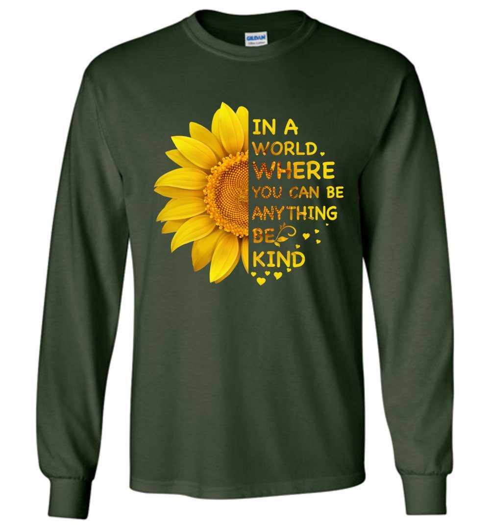 Be Kind - Sunflower Heyjude Shoppe Long Sleeve Tee Forest Green S