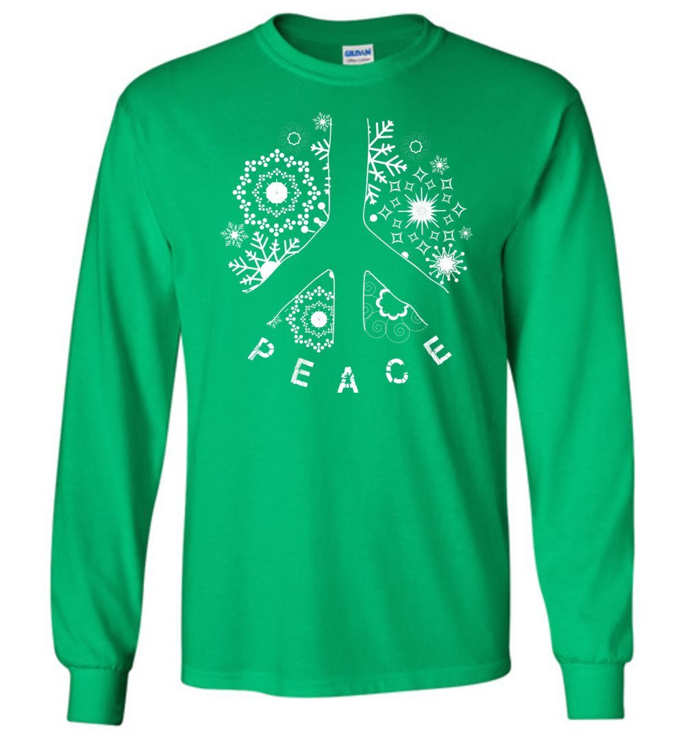 Peace Sign - Christmas Heyjude Shoppe Long Sleeve Tee Irish Green S