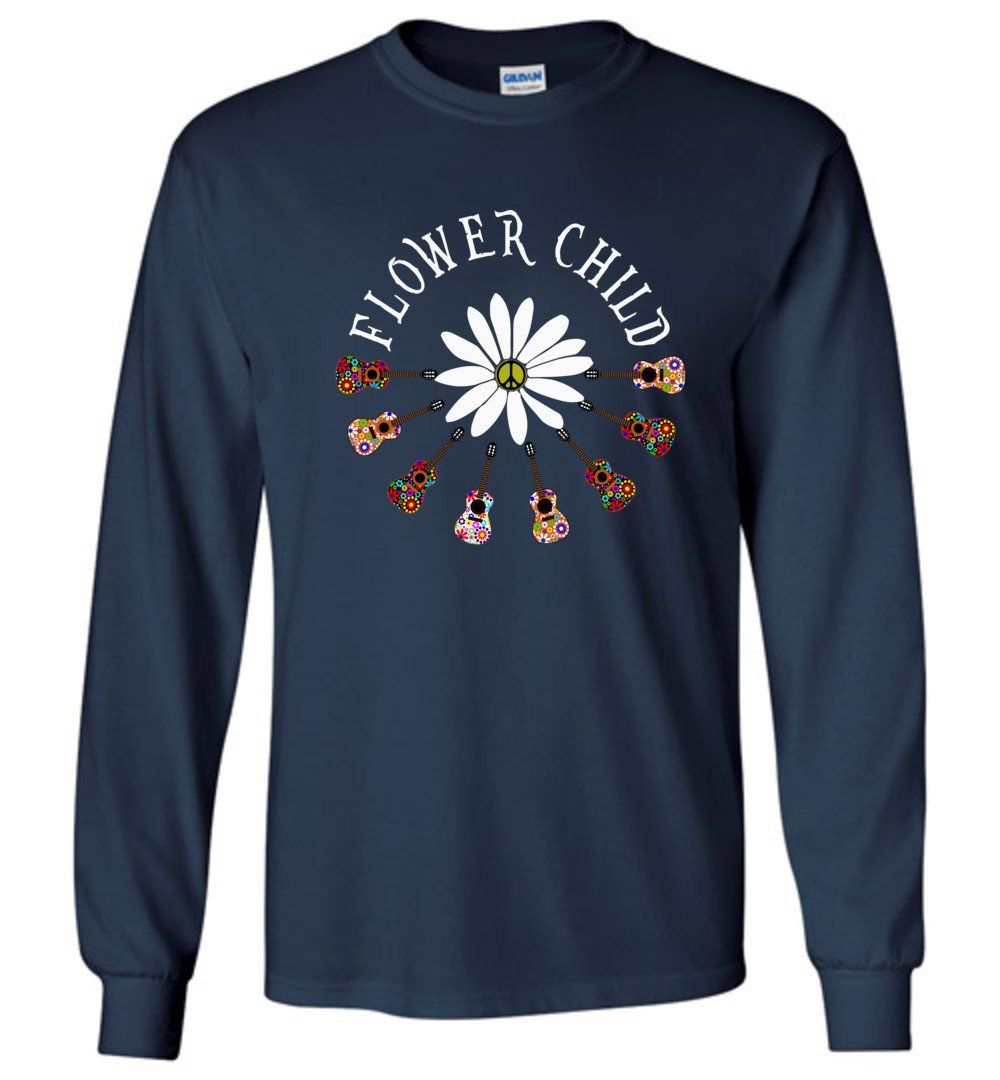 Flower Child T-shirts Heyjude Shoppe Long Sleeve Tee Navy S