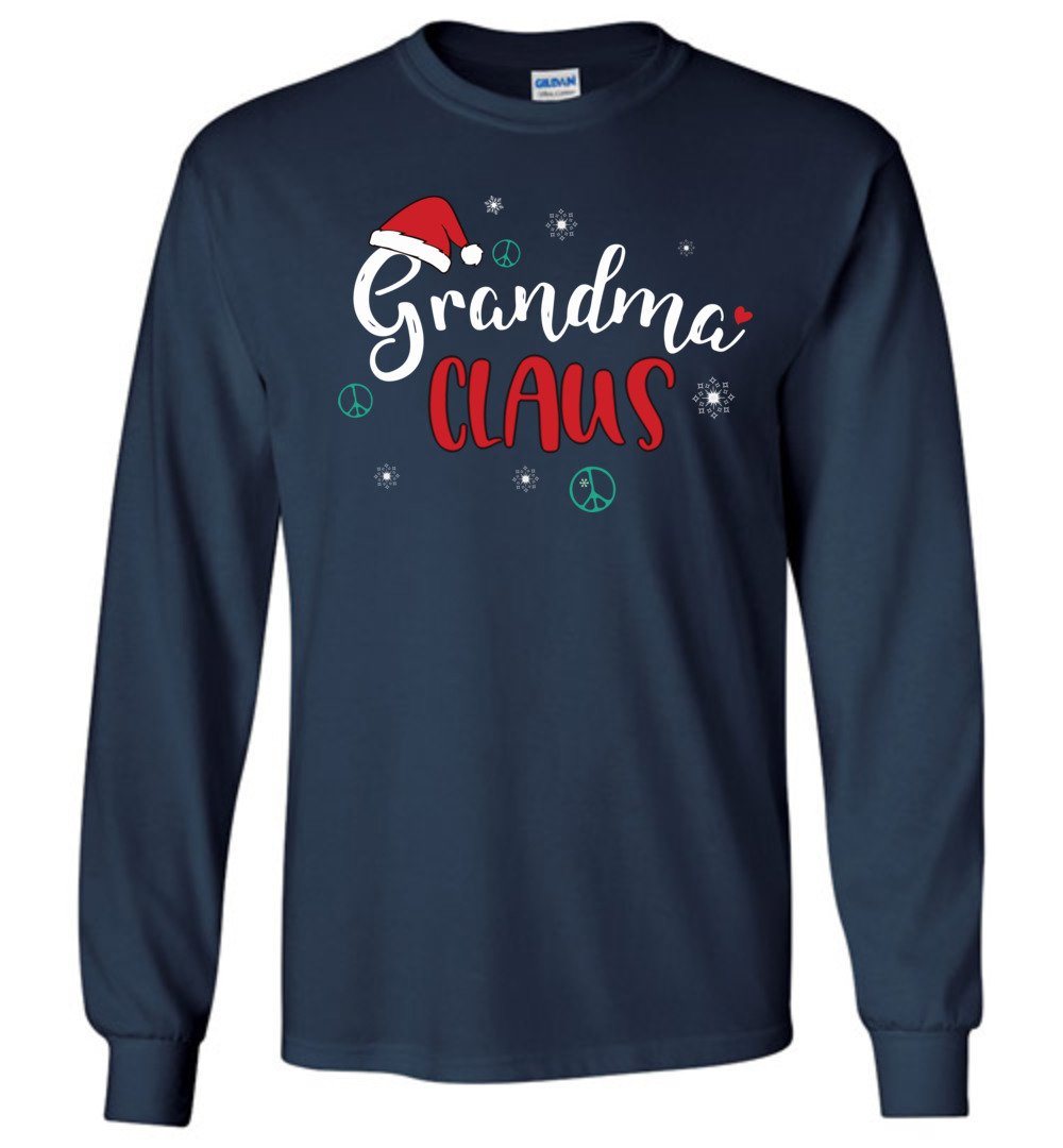Funny Grandma Claus - Holiday T-Shirts Heyjude Shoppe Long Sleeve Tee Navy S