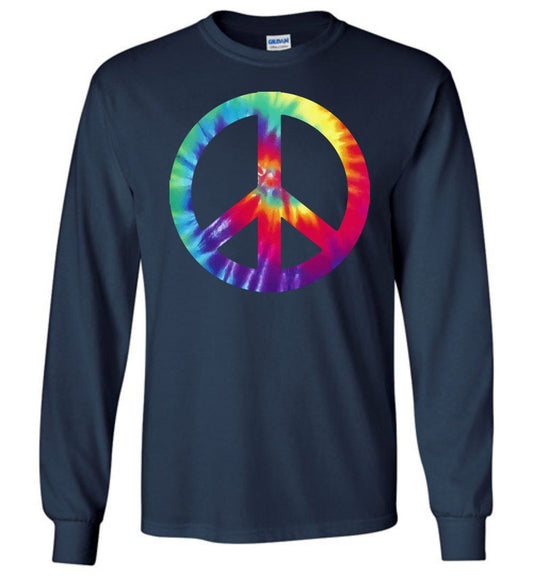 Tie Dye Peace Sign Long Sleeve T-Shirts Heyjude Shoppe Navy S 