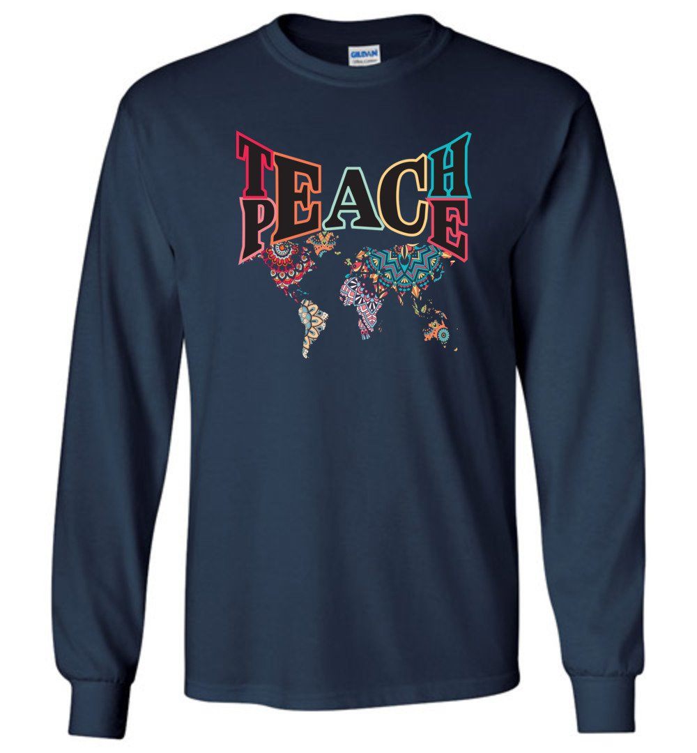 Teach Peace - T-shirts Heyjude Shoppe Long Sleeve Tee Navy S