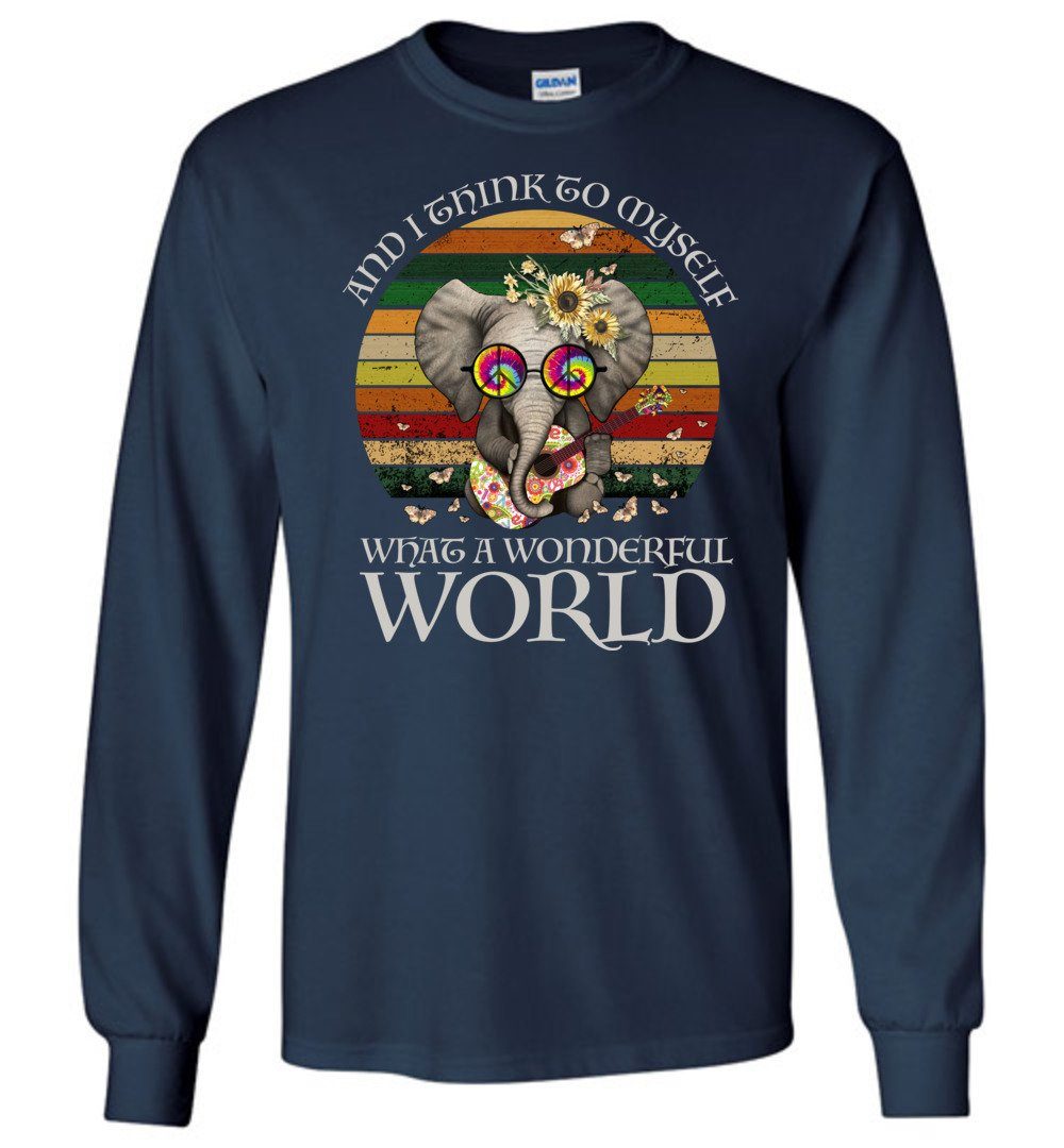 What A Wonderful World Long Sleeve T-Shirts Heyjude Shoppe Navy S 