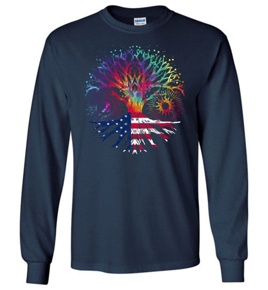 Tie Dye Tree Of Life Long Sleeve T-Shirts Heyjude Shoppe Navy S 