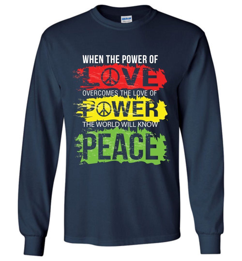The World Will Know Peace Long Sleeve T-Shirts Heyjude Shoppe Navy S 