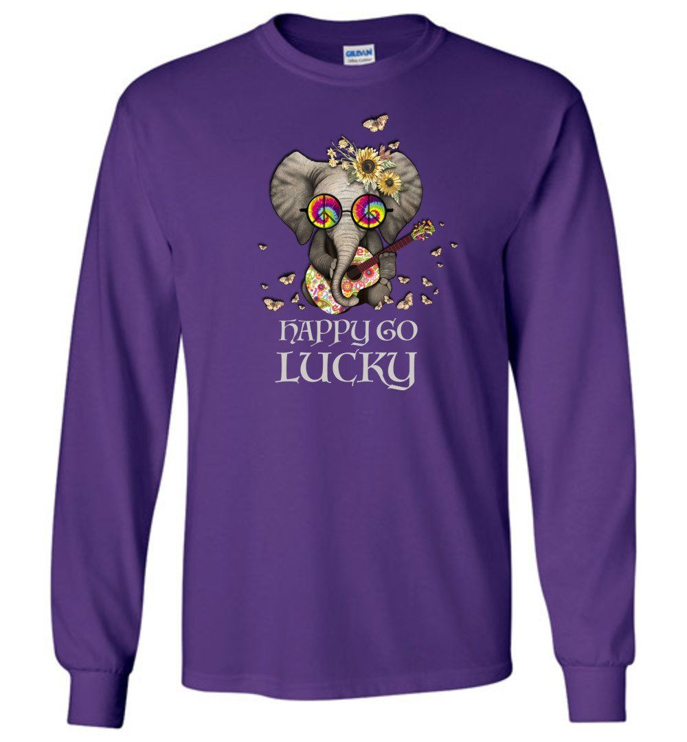 Happy Go Lucky Elephant Long Sleeve T-Shirts Heyjude Shoppe Purple S 