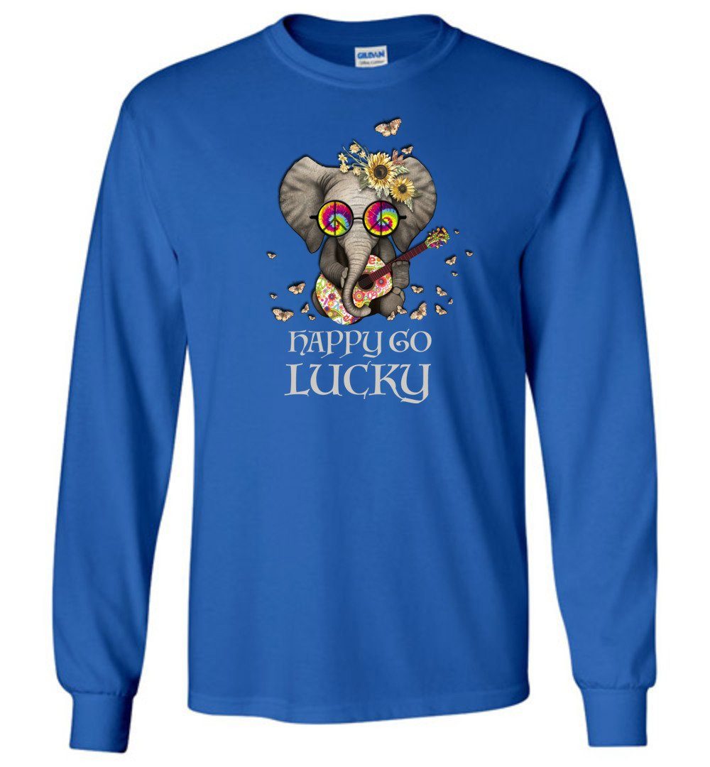 Happy Go Lucky Elephant Long Sleeve T-Shirts Heyjude Shoppe Royal Blue S 