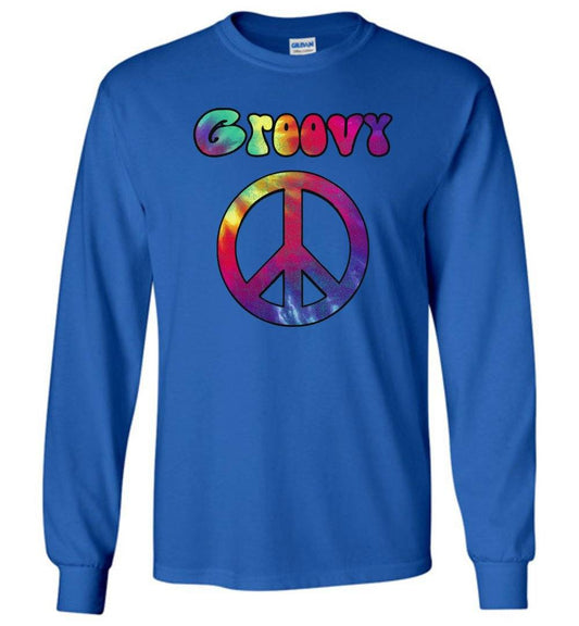 Groovy Peace Sign Long Sleeve T-Shirts Heyjude Shoppe Royal Blue S 