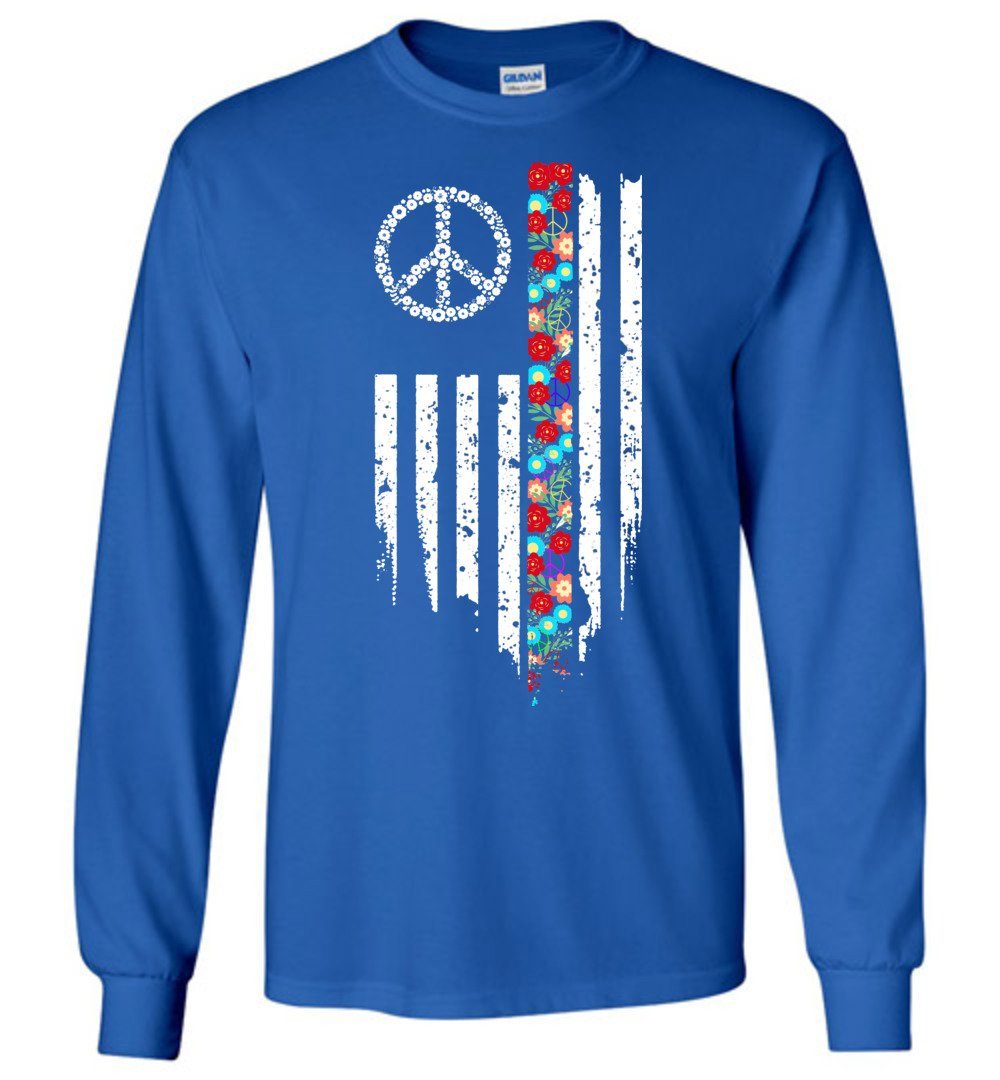 Peace Flower Flag Long Sleeve T-Shirts Heyjude Shoppe Royal Blue S 