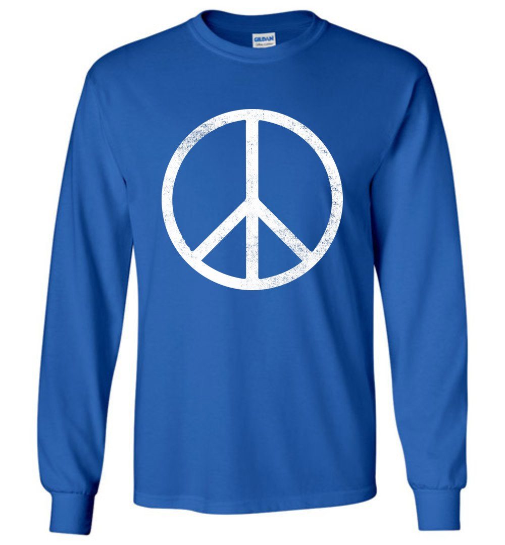 Simple Peace Sign T-shirts Heyjude Shoppe Long Sleeve Tee Royal Blue S