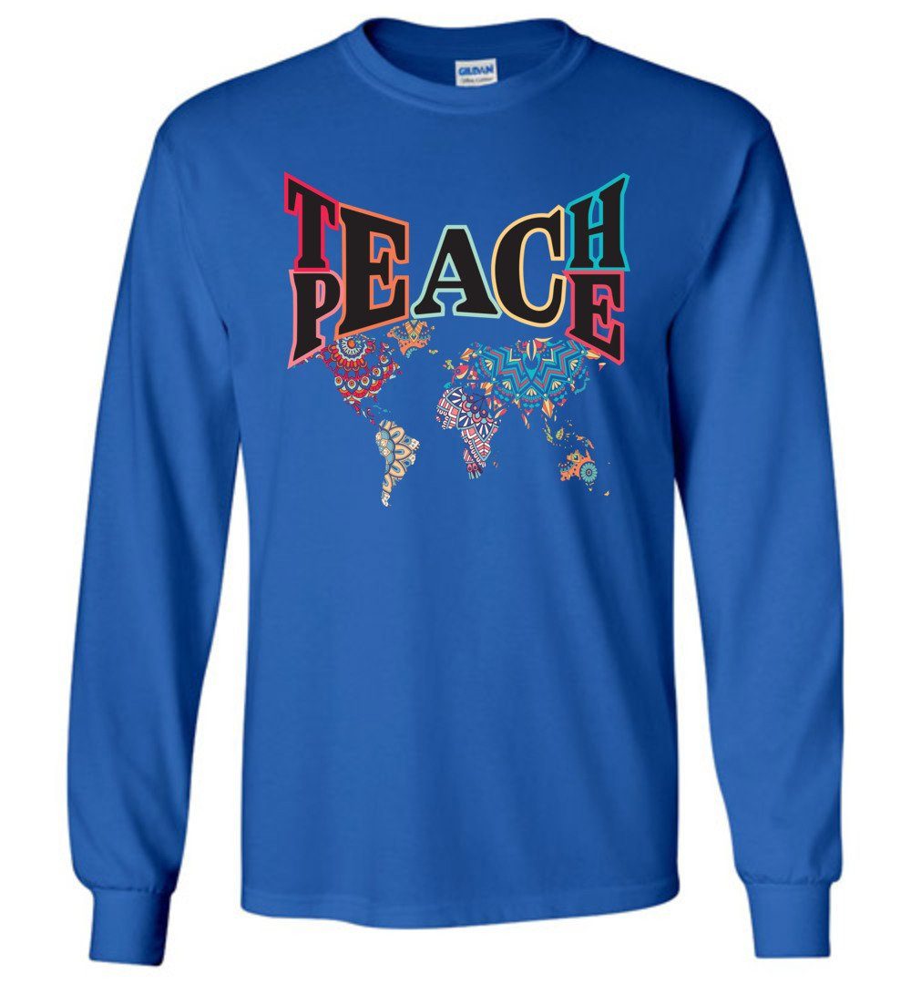 Teach Peace Long Sleeve T-Shirts Heyjude Shoppe Royal Blue S 