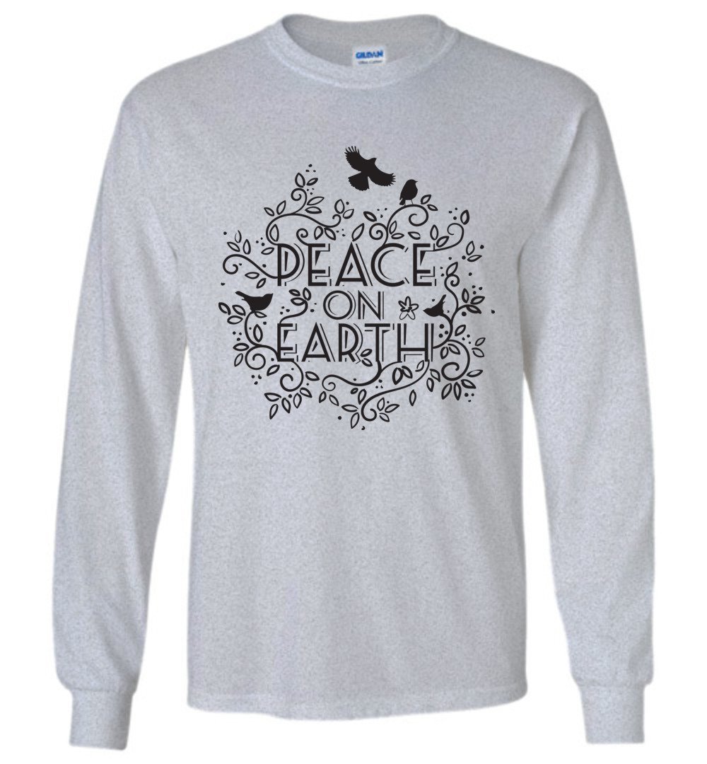 Peace On Earth Long Sleeve T-Shirts Heyjude Shoppe Sports Grey S 