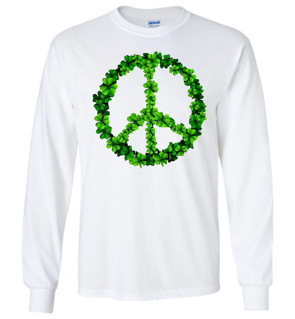 Shamrock Peace Sign Long Sleeve T-Shirts Heyjude Shoppe White S 