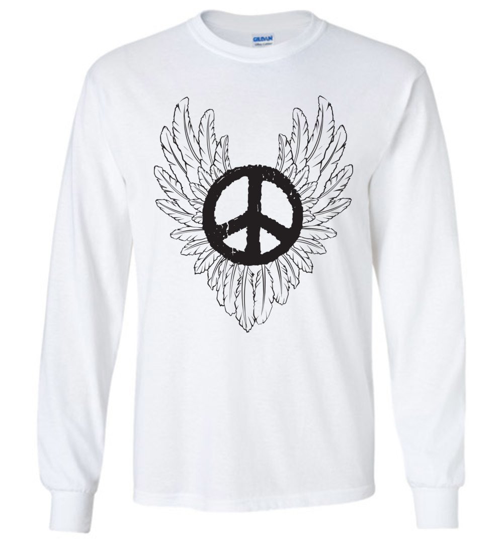 Peace Sign Wings Long Sleeve T-Shirts Heyjude Shoppe White S 