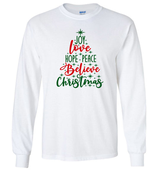 Peace Love Joy Christmas Tree- Long Sleeve T-Shirt