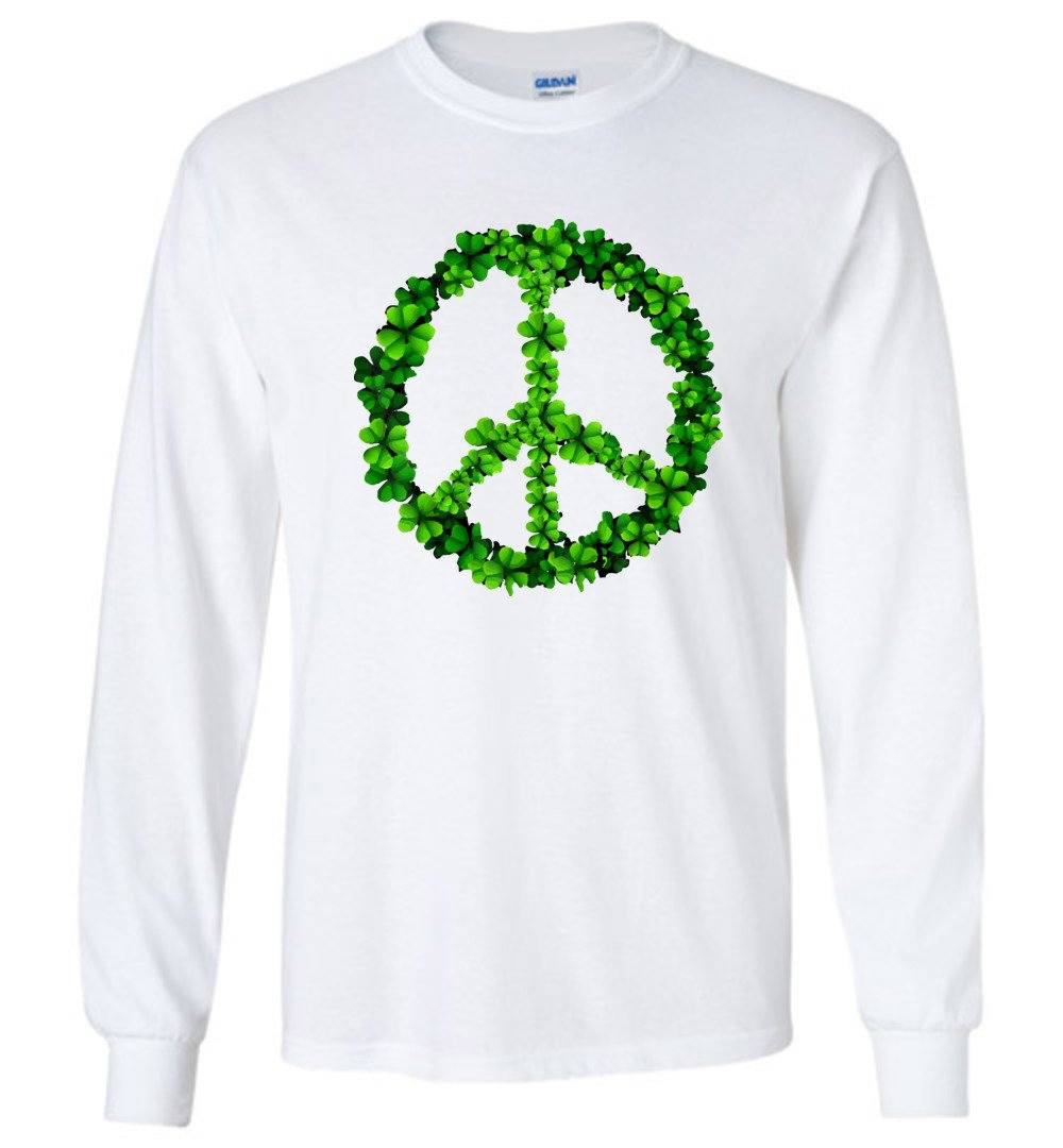 Shamrock Peace Sign Long Sleeve T-Shirts Heyjude Shoppe White S 
