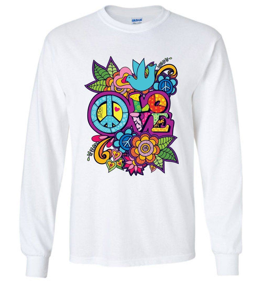 Peace Love Long Sleeve T-Shirts Heyjude Shoppe White S 