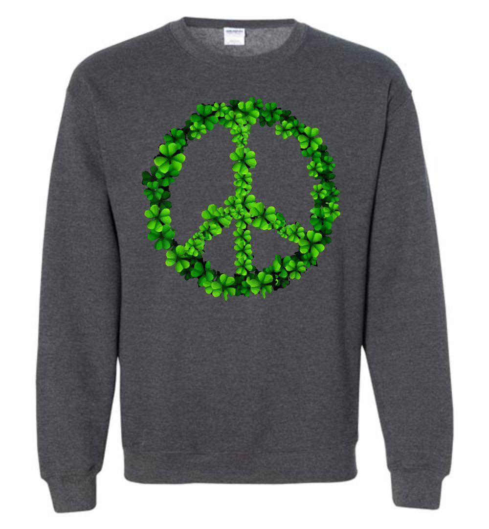 Shamrock Peace Sign Sweatshirt Heyjude Shoppe Dark Heather S 