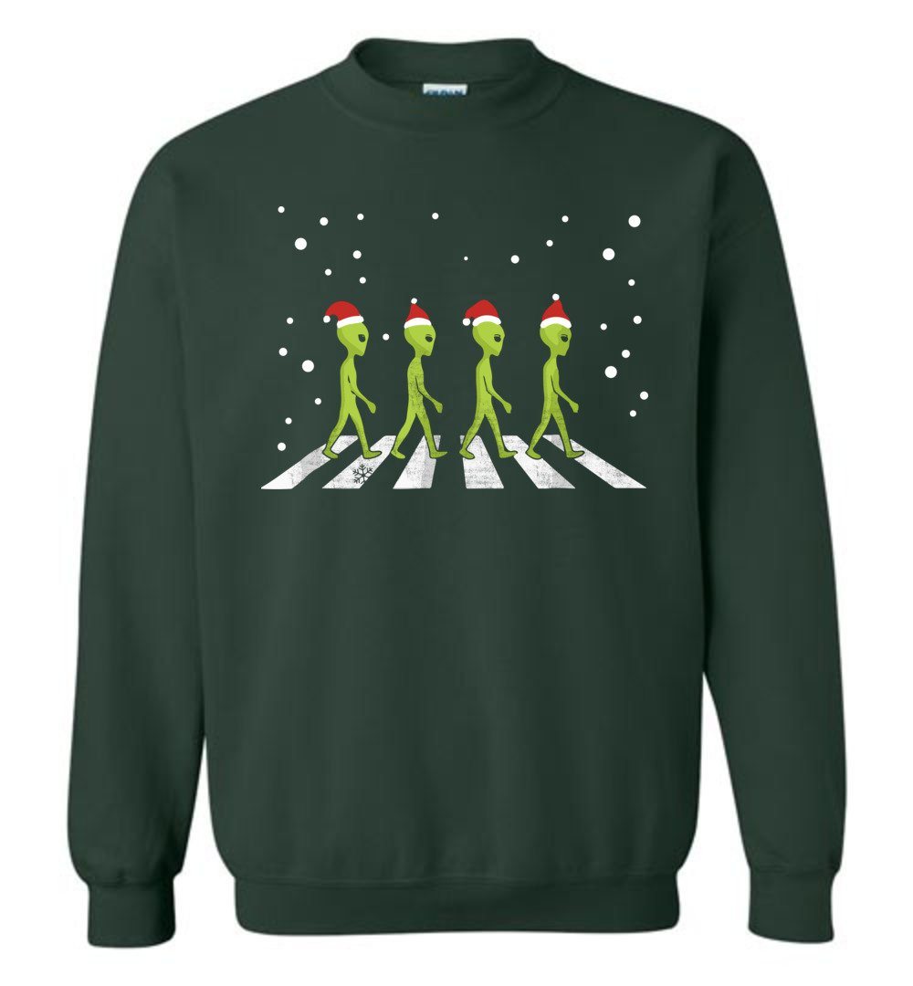 Funny Aliens Christmas Heyjude Shoppe Sweatshirt Forest Green S