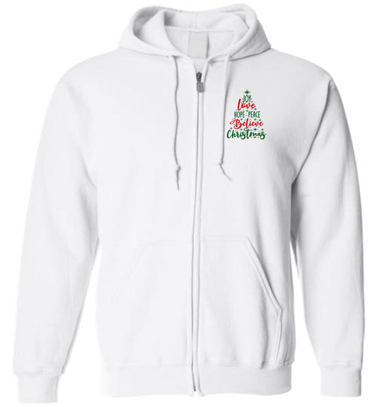 Peace Love Joy Christmas Tree - Zip Hoodie