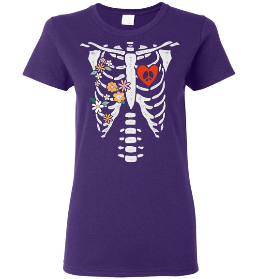 Peace, Love, Flowers Skeleton T-Shirts