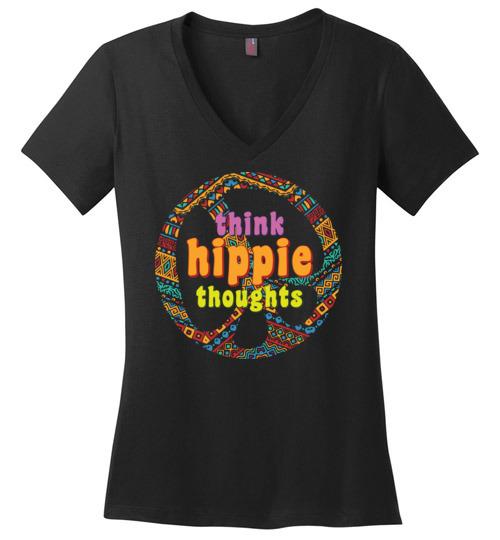 Think Hippie Thoughts VNeck Tee Heyjude Shoppe Black S 