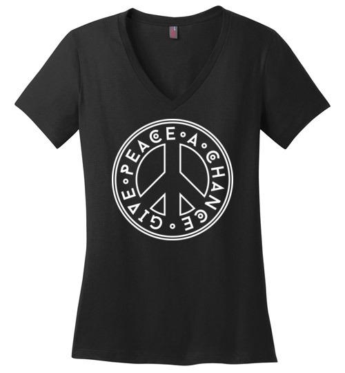 Give Peace A Chance - Peace Sign V-Neck Tee Heyjude Shoppe Black S 