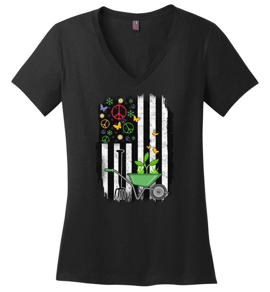 Funny 4th Of July Gardening T-shirts Heyjude Shoppe Ladies V-Neck Black XS