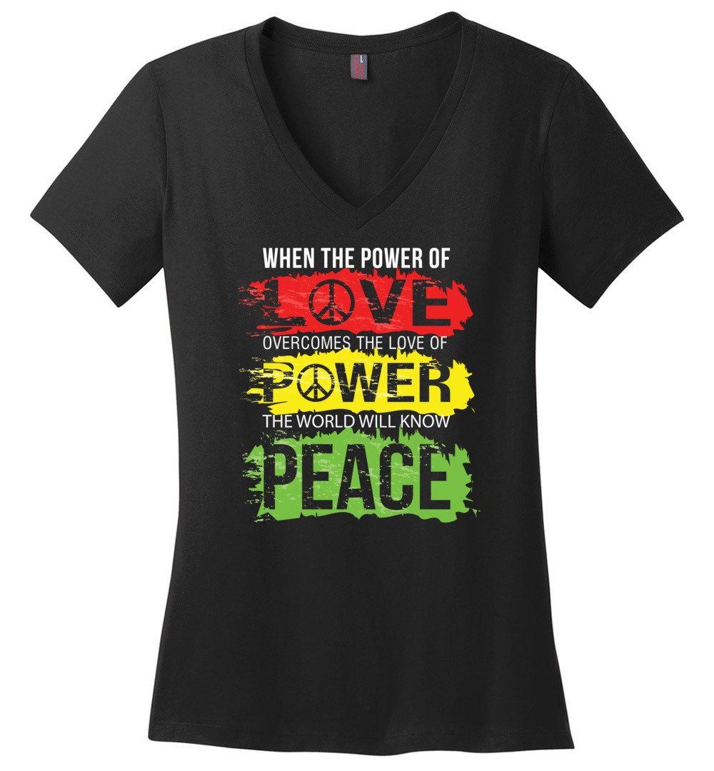 Power Of Love T-Shirts Heyjude Shoppe Ladies V-Neck Black XS