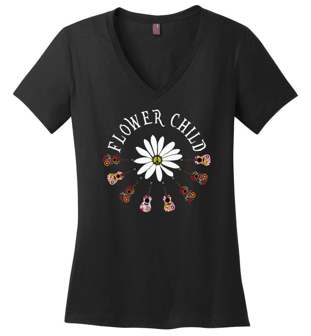Flower Child T-shirts Heyjude Shoppe Ladies V-Neck Black XS