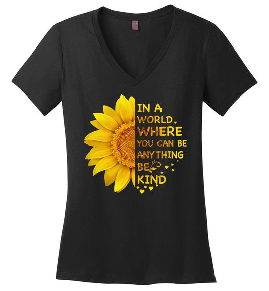 Be Kind - Sunflower Heyjude Shoppe Ladies V-Neck Black XS