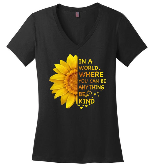 Be Kind - Sunflower T-shirts Heyjude Shoppe Ladies V-Neck Black XS