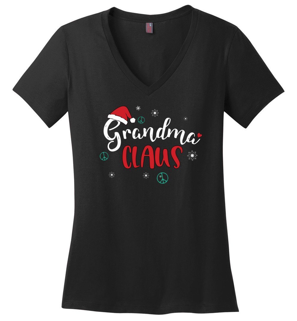 Funny Grandma Claus - Holiday Vneck Heyjude Shoppe Black XS 