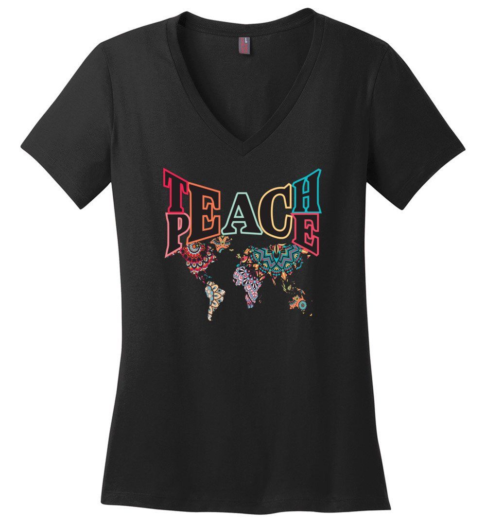 Teach Peace - T-Shirts Heyjude Shoppe Ladies V-Neck Black XS