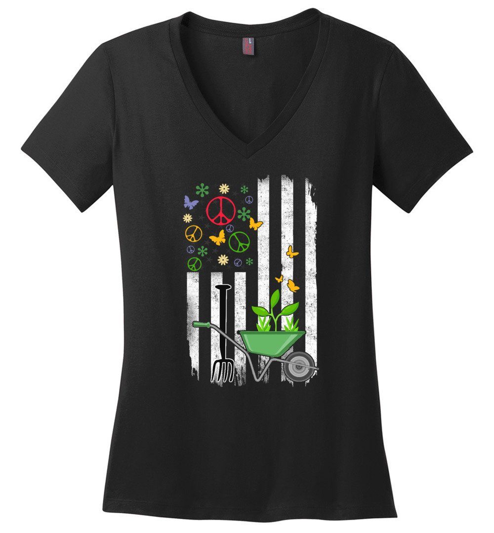 Gardening Flag T-shirts Heyjude Shoppe Ladies V-Neck Black XS