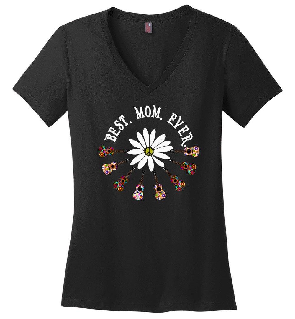 Best Mom Ever Daisy Flower T-shirts Heyjude Shoppe Ladies V-Neck Black XS