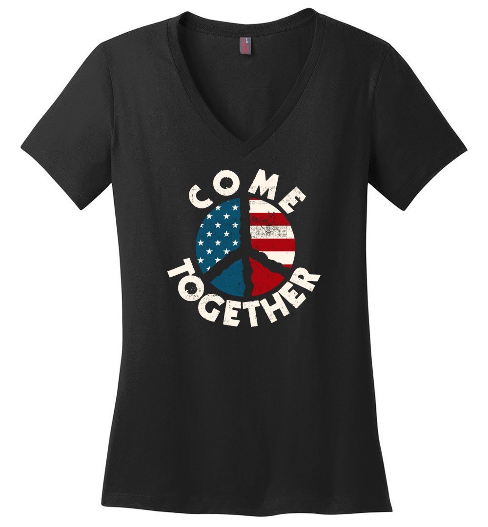Come Together Vintage T-Shirts Heyjude Shoppe Ladies V-Neck Black XS