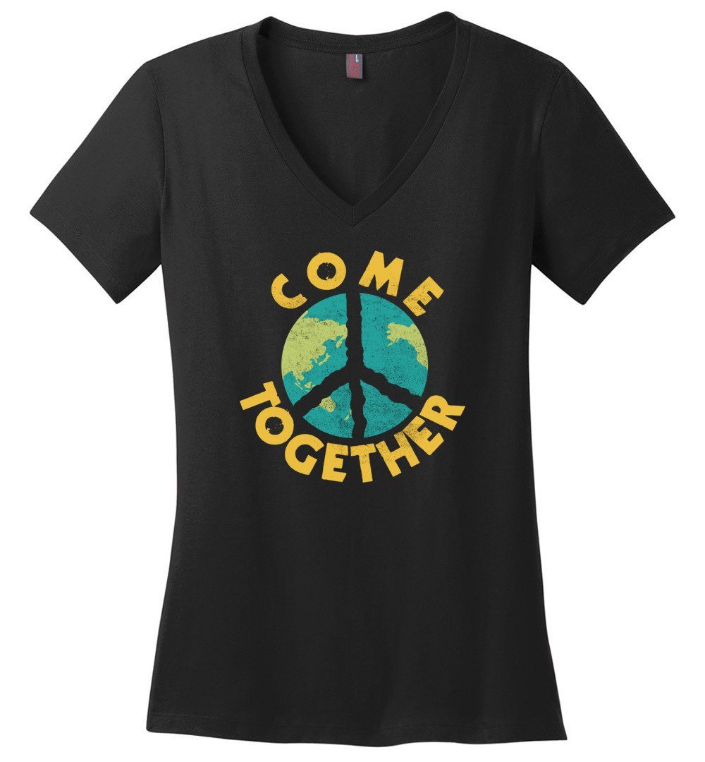 Come Together T-shirts Heyjude Shoppe Ladies V-Neck Black XS