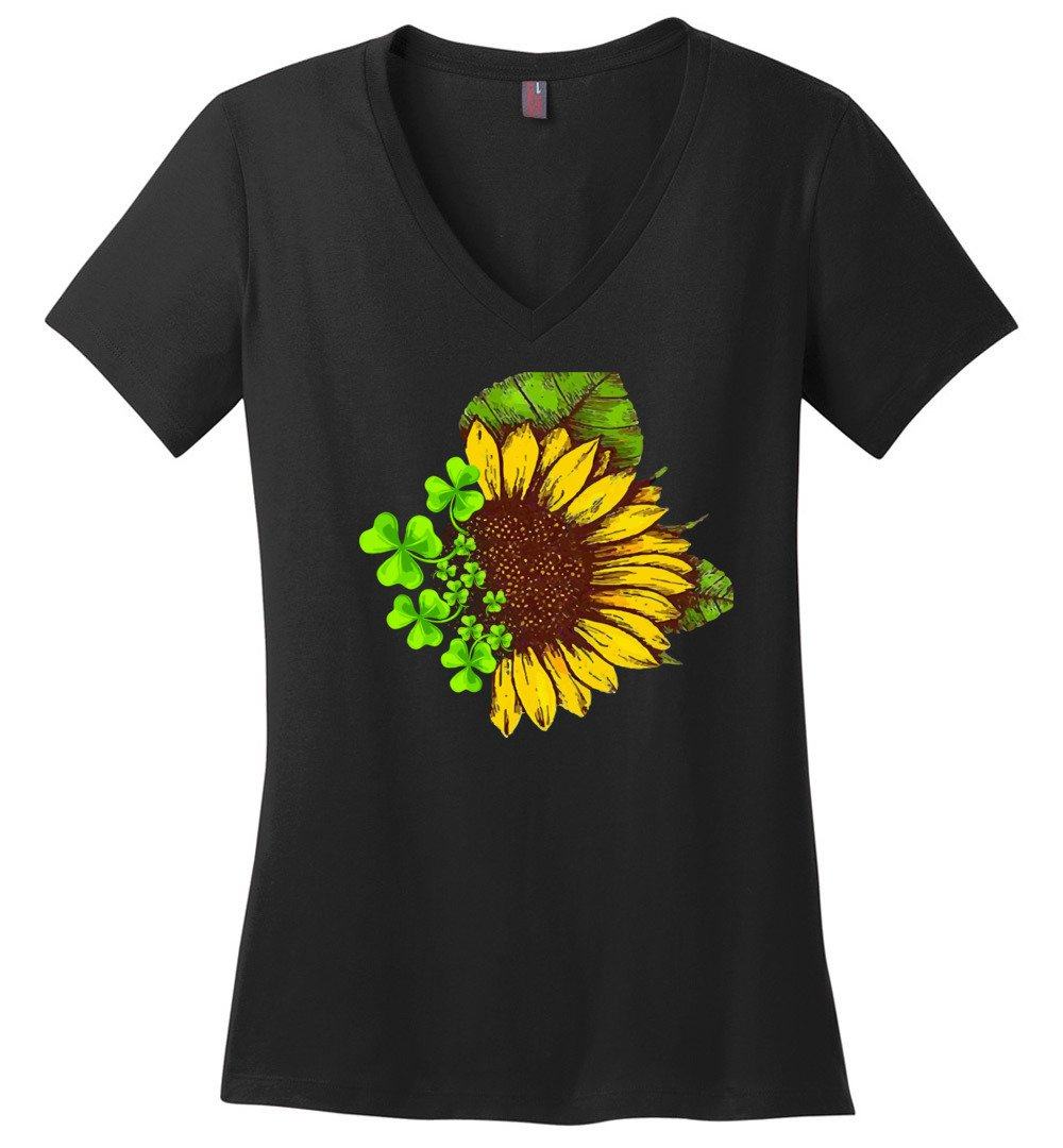 Sunflower Clovers - Happy Go Lucky T-shirts Heyjude Shoppe Ladies V-Neck Black XS