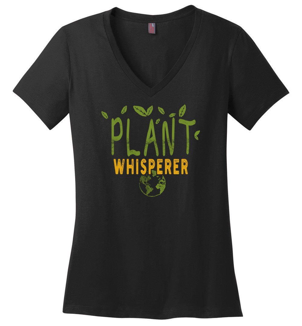 Funny Plant Whisperer T-shirts Heyjude Shoppe Ladies V-Neck Black XS