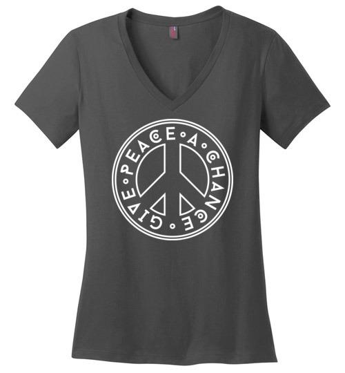 Give Peace A Chance - Peace Sign V-Neck Tee Heyjude Shoppe Charcoal S 