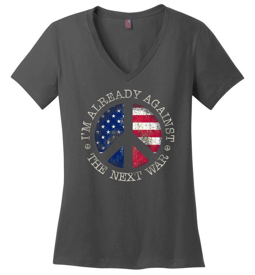 Against The Next War Vneck Heyjude Shoppe Charcoal XS 