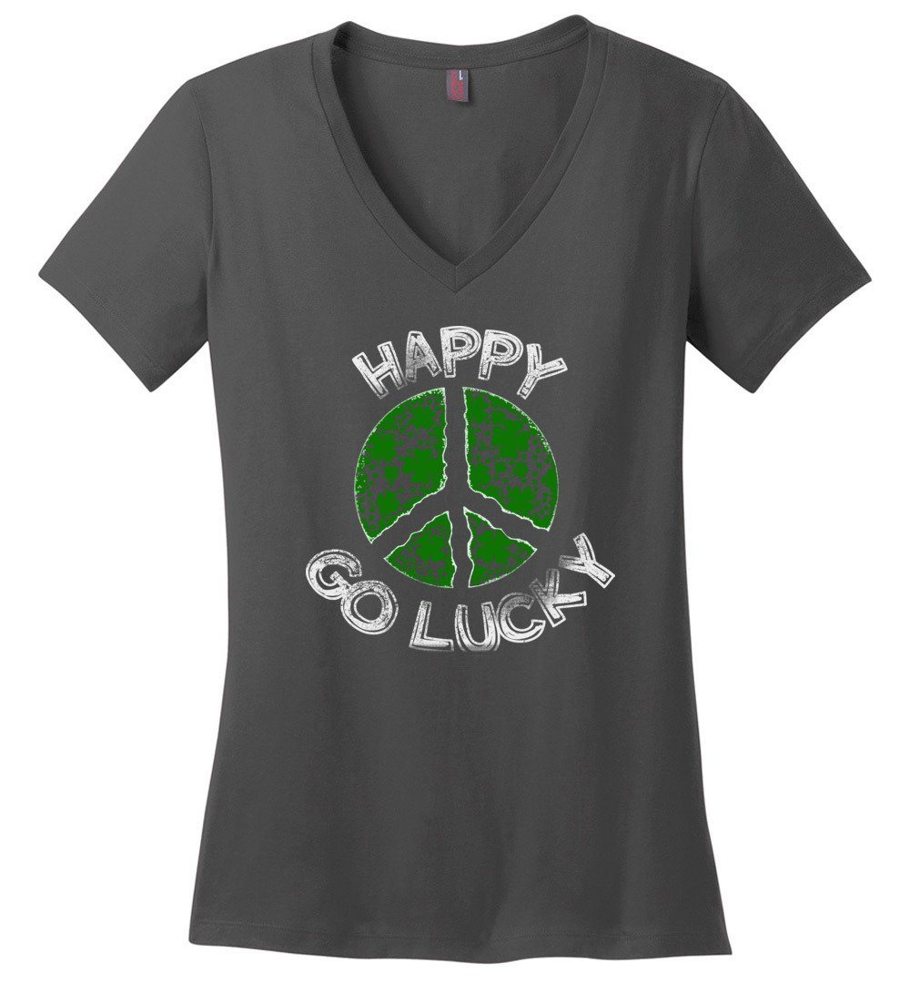 Happy Go Lucky Peace Sign Vneck Heyjude Shoppe Charcoal XS 