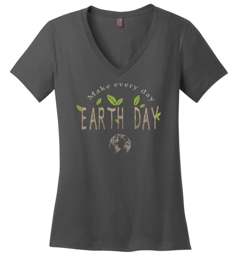 Earth Day Every Day T-shirts Heyjude Shoppe Ladies V-Neck Charcoal XS