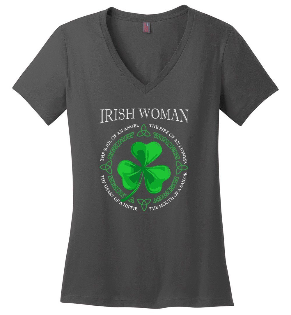 Irish Hippie Woman Vneck Heyjude Shoppe Charcoal XS 