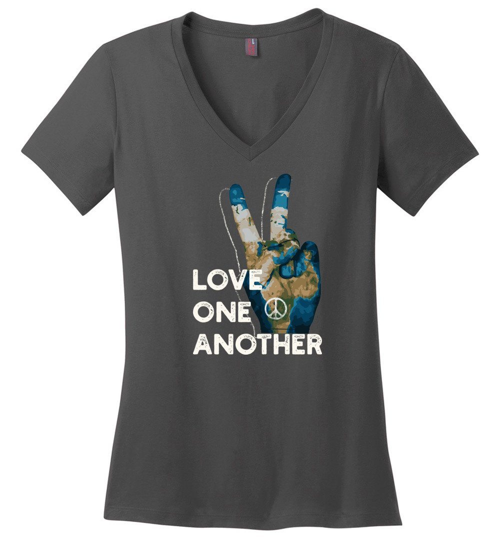 Love One Another Women's Vneck Heyjude Shoppe Charcoal XS 