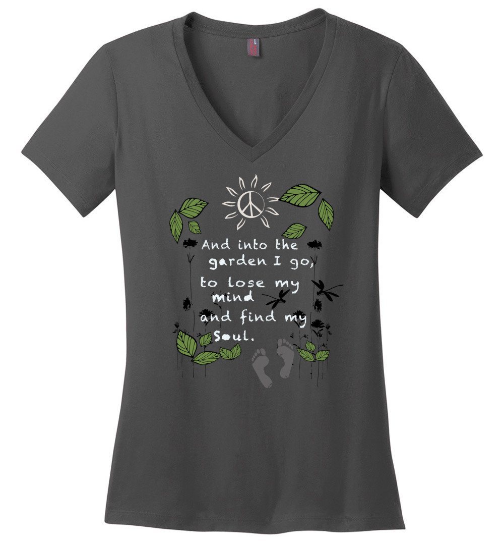 Into The Garden T-Shirts Heyjude Shoppe Ladies V-Neck Charcoal XS