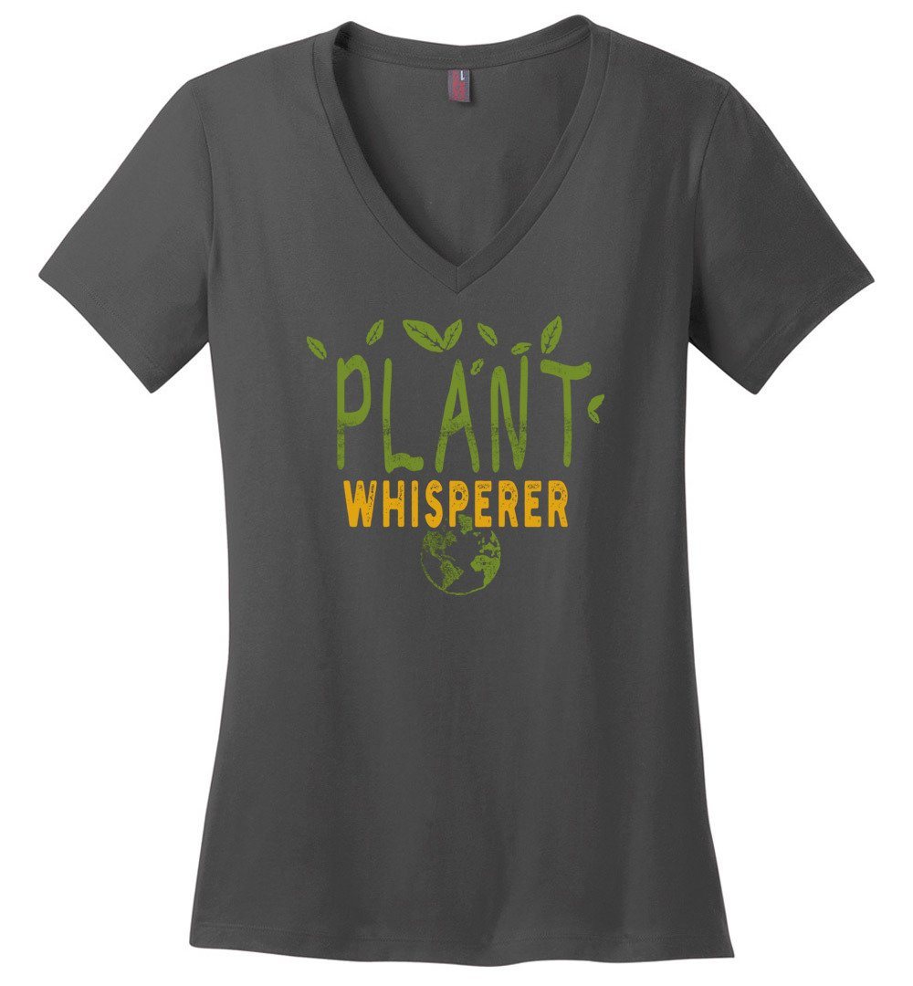 Funny Plant Whisperer T-shirts Heyjude Shoppe Ladies V-Neck Charcoal XS