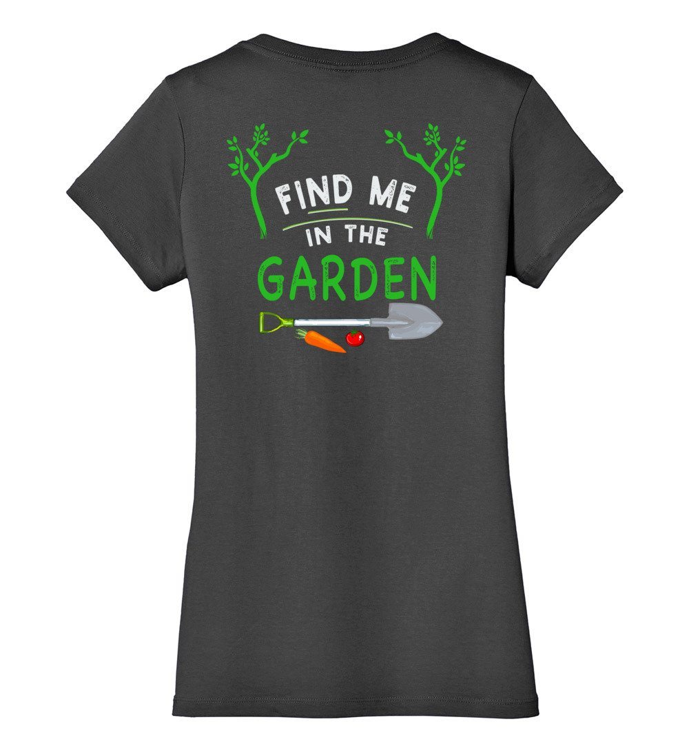 Find Me In The Garden T-Shirts Heyjude Shoppe Ladies V-Neck Charcoal XS